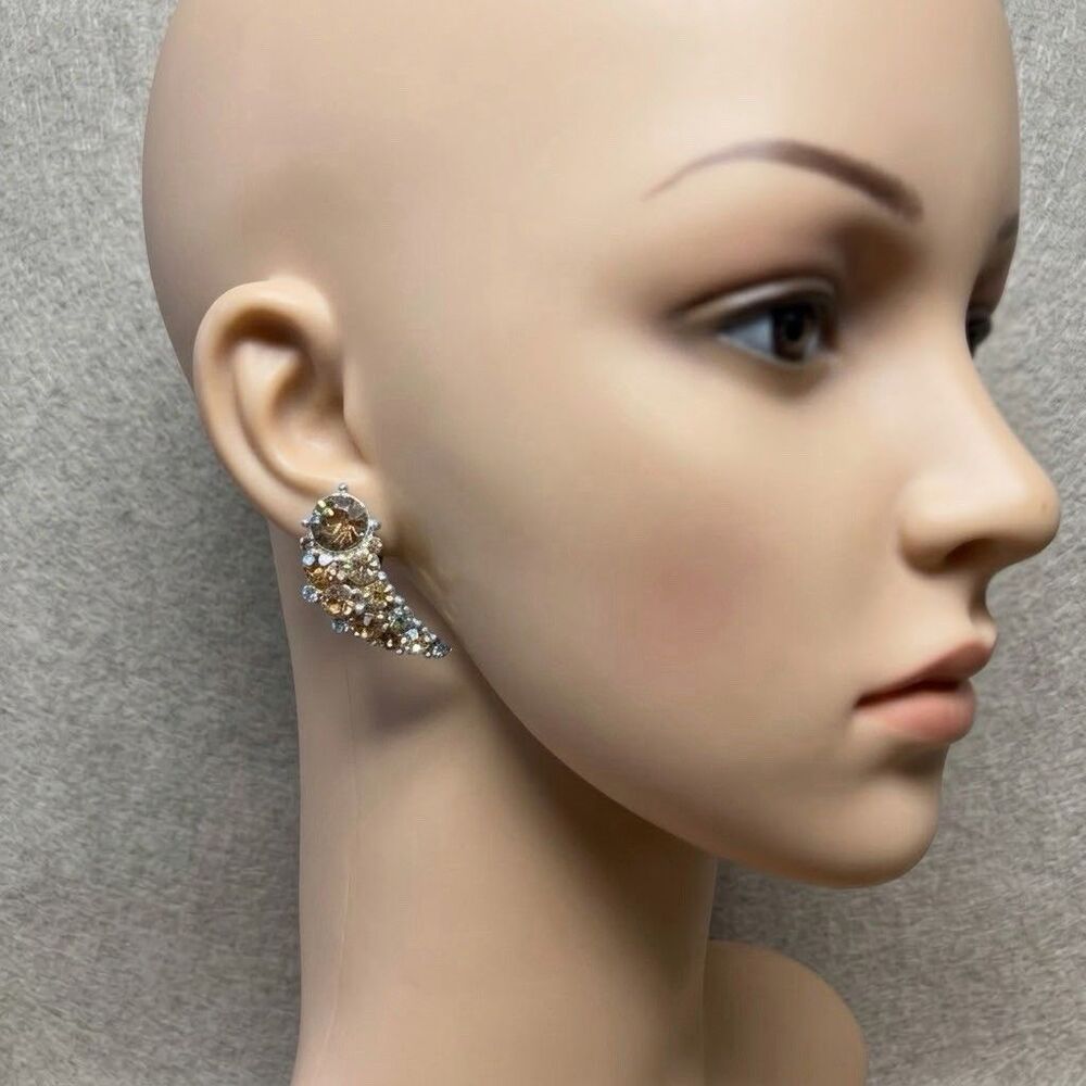 Vintage Multi-Color Rhinestone Cluster Statement Clip-On Earrings
